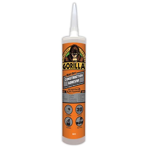 Gorilla Heavy Duty White Construction Adhesive, 9 oz Cartridge ...