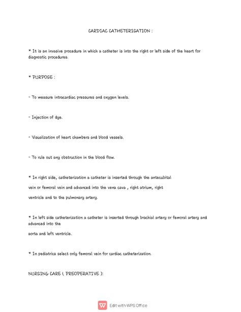 CARDIAC CATHETERISATION - ght or left side of the heart for PURPOSE ...