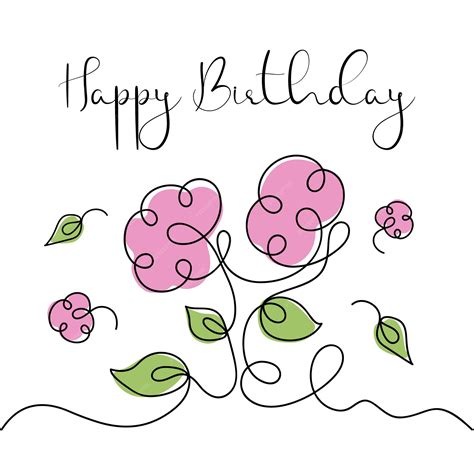Premium Vector | Happy birthday one line art greeting card. continuous ...