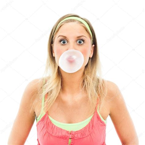 Woman Blowing Bubble Gum Bubbles