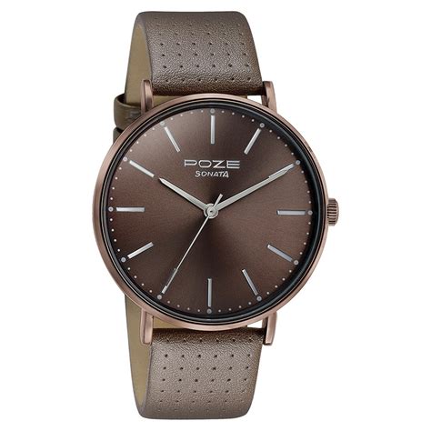 Buy Online Sonata Poze Quartz Analog Brown Dial Leather Strap Watch for ...