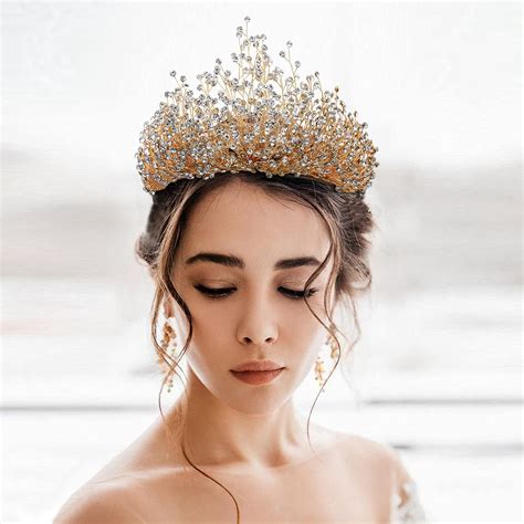 ULAPAN Golden Crystal Bridal Headband Crown Set - Wedding India | Ubuy