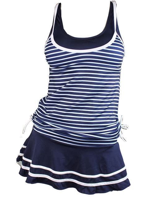 Summer Mae Women's Tankini Top Bathing Suits Striped Vintage Swim Dress ...