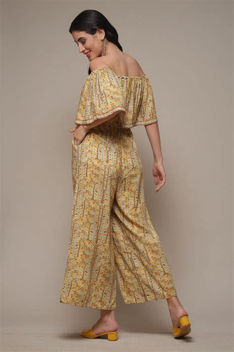 Yellow Rayon Printed Jumpsuit