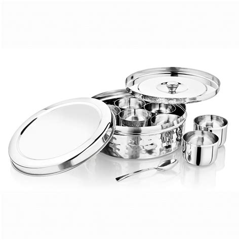 Vinod Stainless Steel Hammered Masala Dabba / Spice Box, 7 Containers
