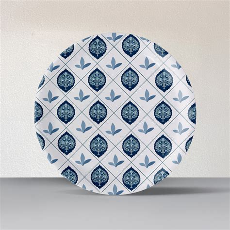 Elegant Blue and White Plate Blue Pottery Inspired symmetry tree flora ...