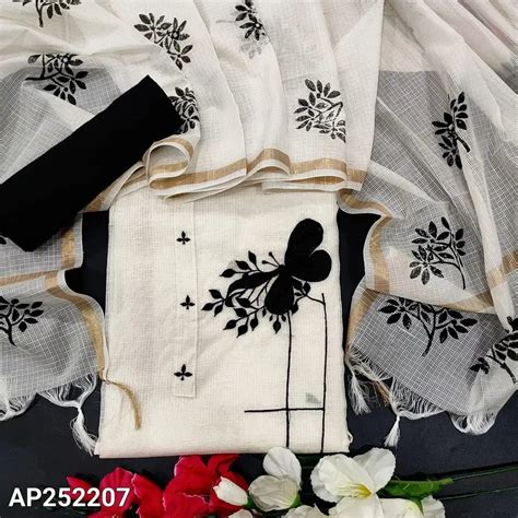 Half White Kota Salwar Material with Applique Work Ap252207– Neidhal
