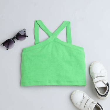 Shop Neon Sleeveless Halter Neck Crop Top-Neon Green Online – taffykids