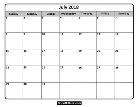 july 2018 calendar uk