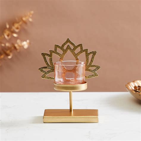 Buy Corsica Kamal Metal and Glass Lotus T-Light Holder from Corsica by ...