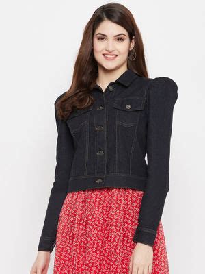 Buy Uptownie Women's Solid Black Denim Jacket Online