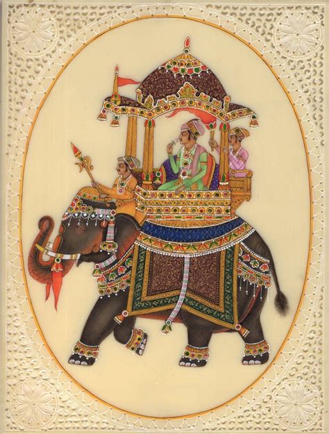 Mughal Miniature Royal Art Handmade Ambabari Elephant Watercolor Ethni ...