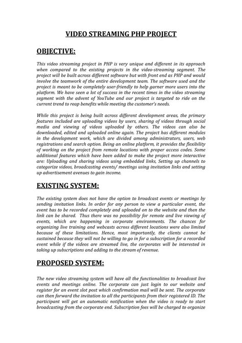 Video Streaming Abstract - VIDEO STREAMING PHP PROJECT OBJECTIVE: This ...