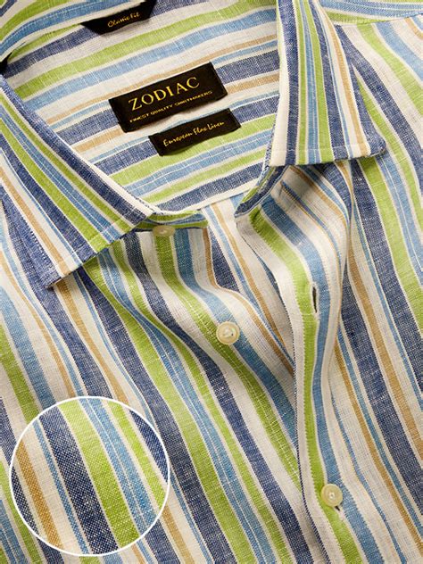 Buy Positano Lime Striped Full Sleeve Single Cuff Classic Fit Semi ...