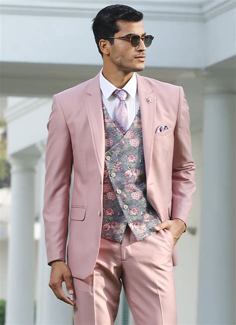 Pink Notch Lapel Suit with Double-Breasted Vest – Bonsoir