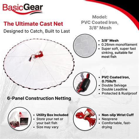 Buy BasicGear Standard Cast Net for Bait Trap Fish | 3ft-12ft Radius ...
