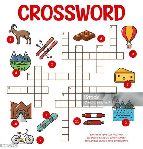 Switzerland Swiss Items Crossword Puzzle Worksheet Stock Illustration ...