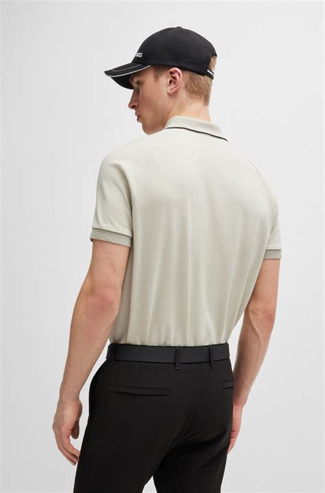 BOSS - Structured-cotton polo shirt with contrast logo - Natural