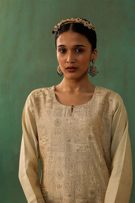 Beige Chanderi Suit Set with Kalamkari Dupatta | HER-335 – Heritage ...