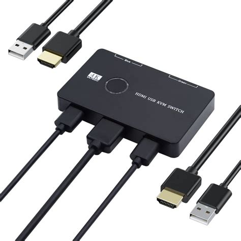 CY HDMI 4K & USB 2.0 KVM Switch Selector Dual PCs Sharing Monitor HDTV ...