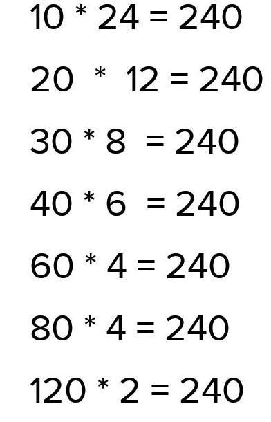 List two multiplication problems that would result in a product of 240 ...