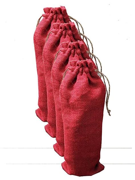 Handmakers Natural Jute Wine Bottle Gift Bag with Red Color