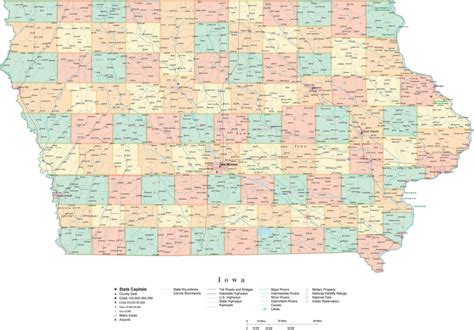 State Map of Iowa in Adobe Illustrator vector format. Detailed ...