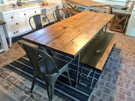 Handmade Industrial Farmhouse Dining Set: Walnut Table, Bench, Metal ...