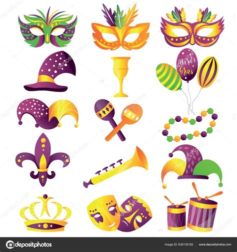 Collage Bright Mardi Gras Symbols White Background 스톡 벡터 - ©serezniy ...