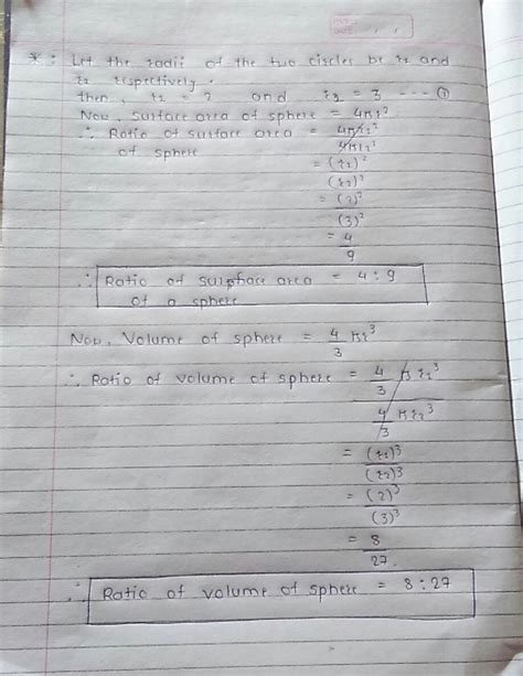 the ratio of radii of two spheres is 2:3 find the ratio of their ...