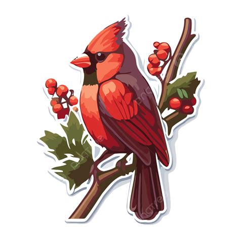 Cardinal Bird Sticker On A Branch Clipart Vector, Red Cardinal, Red ...