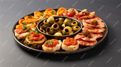 Premium Photo | Delicious Spanish Tapas Plate on Black Background