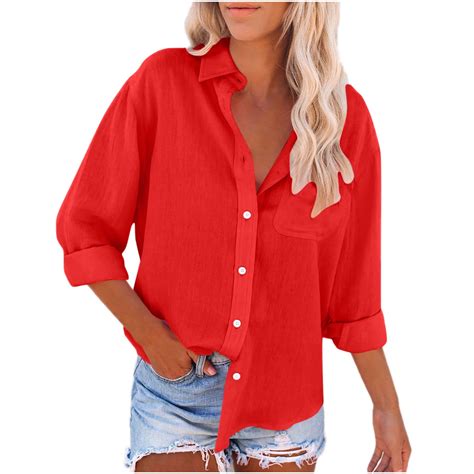 Linen Shirts For Women Summer Button Up,Women Button Down Shirts with ...