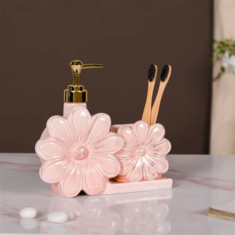 Floral Soap Dispenser With Holder Pink Online - Premium Dispenser ...