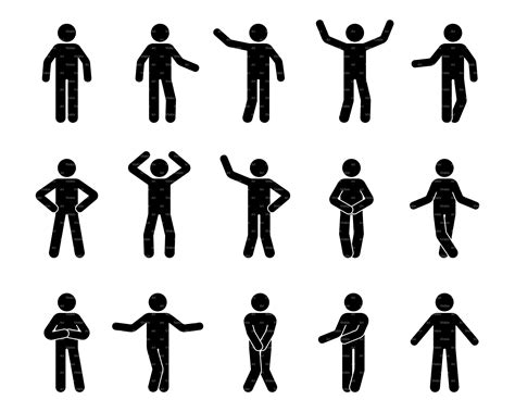 Stick Figure Man Standing Basic Poses Icon People Person Male Stickman ...