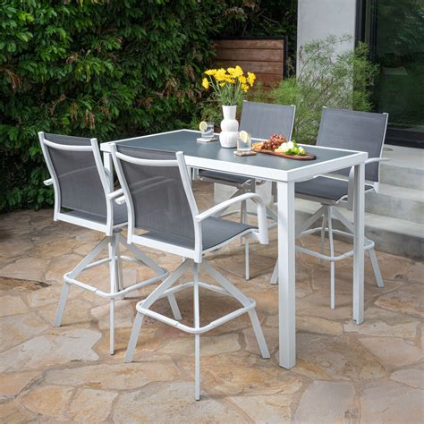Hanover Naples 5-Piece Aluminum Outdoor High-Dining Set with Sleek ...