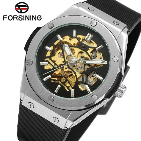 Forsining Men’s Silver Skeleton Watch – Barrel-Shaped Mechanical Timep ...