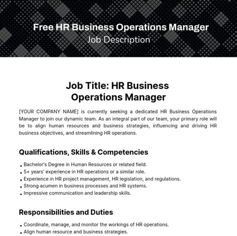 Free HR Business Operations Manager Job Description Template to Edit Online