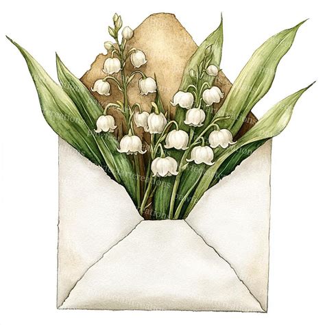 Lily of the Valley Clipart: Floral Envelope Watercolor Art (digital Download) - Etsy Canada ...