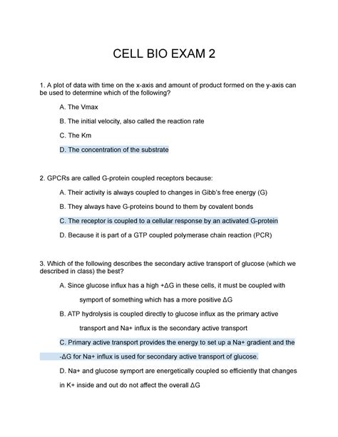 Cell Biology EXAM 2 review- questions and ANSWERS - CELL BIO EXAM 2 A ...