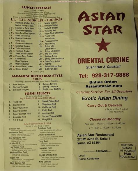 Online Menu of Asian Star Restaurant, Yuma, Arizona, 85364 - Zmenu