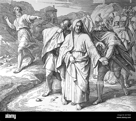 Bible. Shimei curses David. 2nd Book of Samuel. Illustration by J ...