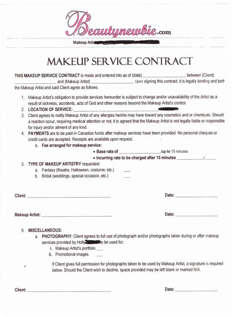 bridal makeup artist contract