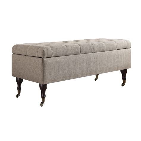 Buy Elle Decor Collette Tufted Storage Bench with Wheels, French Linen ...