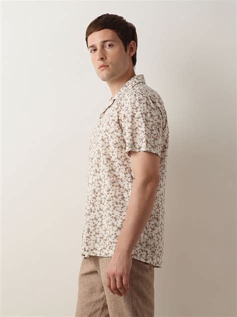 Buy Selected Beige Floral Print Cuban Collar Shirt Online