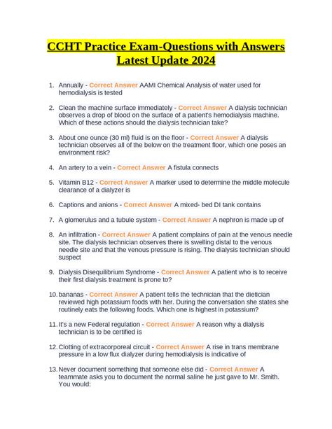 CCHT Practice Exam-Questions with Answers Latest Update 2024 | Exams ...