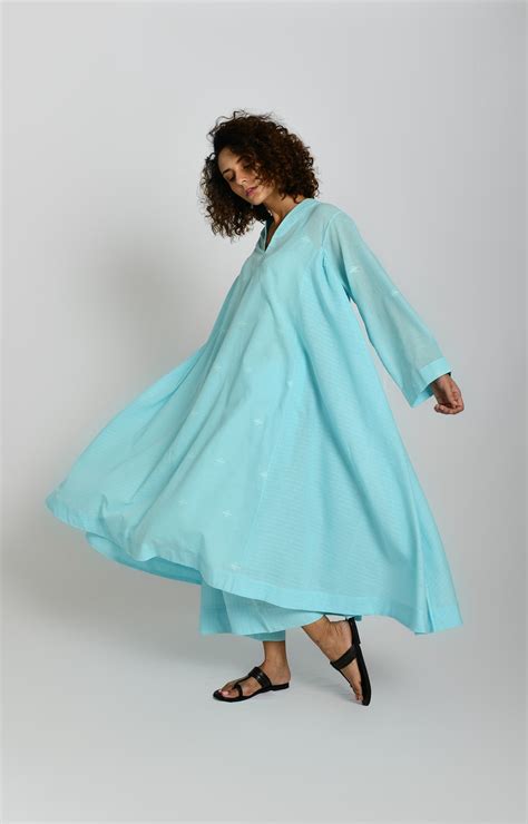 Buy Jamdani Side-gather Women Co-ord Set- Light Blue-Hiranya