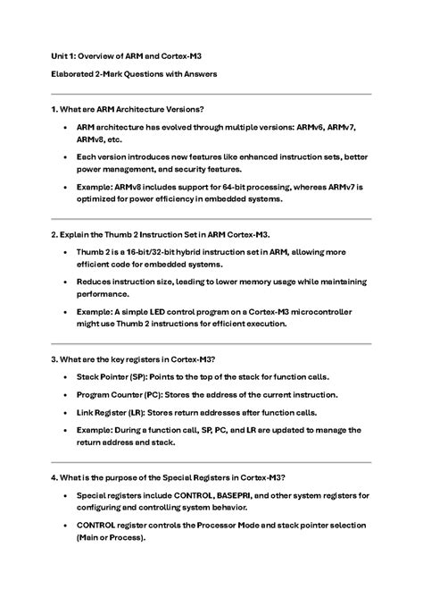 2-Marks Questions on ARM Cortex-M Overview and Applications - Studocu
