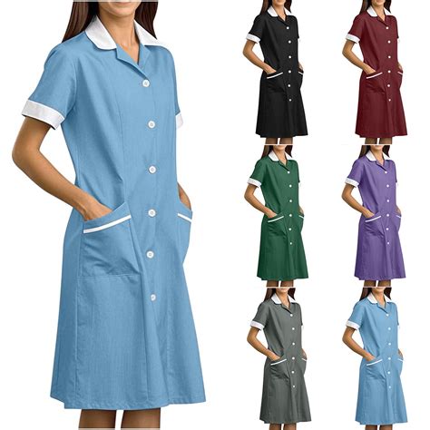 Axiiglly Scrub Dresses for Nurses Splicing Lapel Nursing Dress Stretchy ...