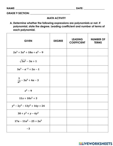 Image result for Polynomial Classification Worksheet